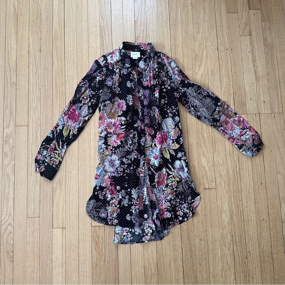 Maeve Black Floral Button-Down Shirt